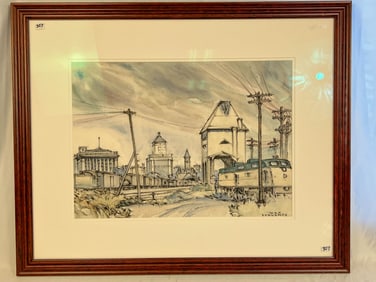 Max Fernekes Watercolor Depicting Milwaukee's Railyard