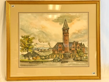 Max Fernekes Watercolor Depicting Milwaukee's Lakefront Railroad Station