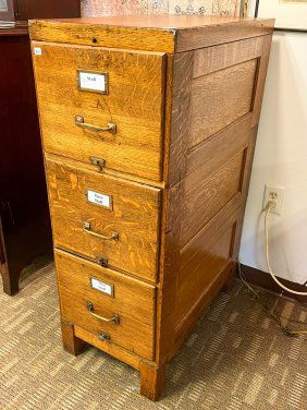 Antique 3 Drawer Oak Filing Cabinet on Base
