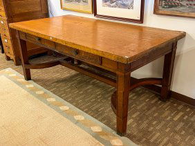 Antique Large Tiger Oak Library Table