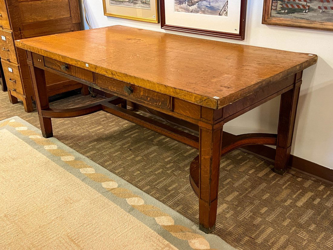 Antique Large Tiger Oak Library Table (1 of 7)