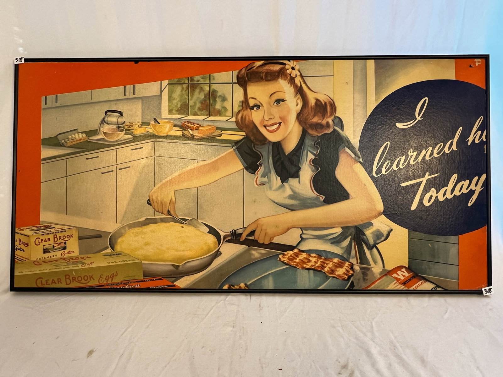 Advertising Print for Clear Brook Eggs and Butter 1950s Framed: Advertising print for Clear Brook Eggs and Butter 1950s framed. Measures 40.5" x 20"