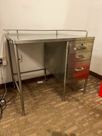 1950s Industrial 3-Drawer Desk with Gallery in Brushed Chrome (Possibly Royal Ch