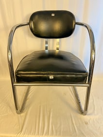 All Original 1950s Art Deco/MCM Chrome and Black Vinyl Arm Chair (Possibly Roya