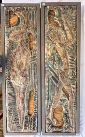 MCM Brutalist Wall Wood Sculptures of a Man and a Woman
