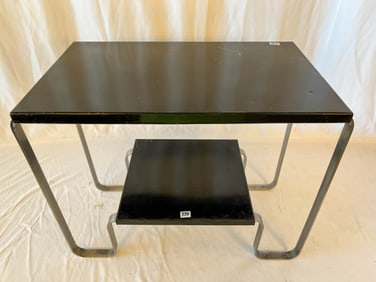 MCM 1950s Unusual Chrome and Black Lacquer Side Table Good Condition. Royal Chrome
