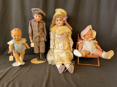 Four Dolls to include Two Composition Scootles along with a Large Bisque Head