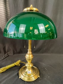 Unusual Green Cased Glass Executives Desk Lamp with Bronze Base