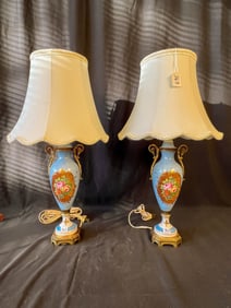 A pair of High Quality Hand Painted Sevres Urns made into Table Lamps