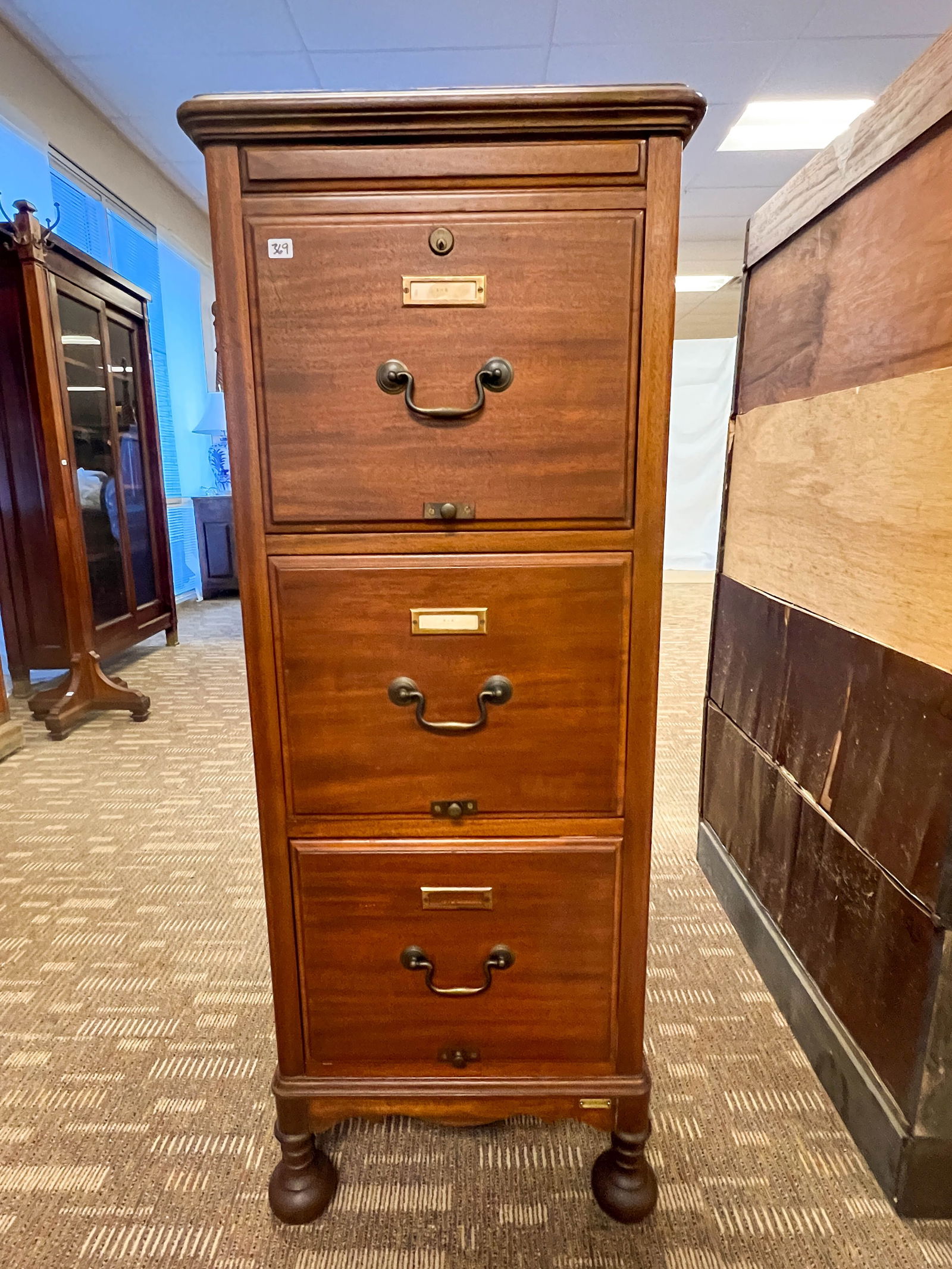 Three-Drawer Mahogany File Cabinet on Bun Feet (1 of 4)