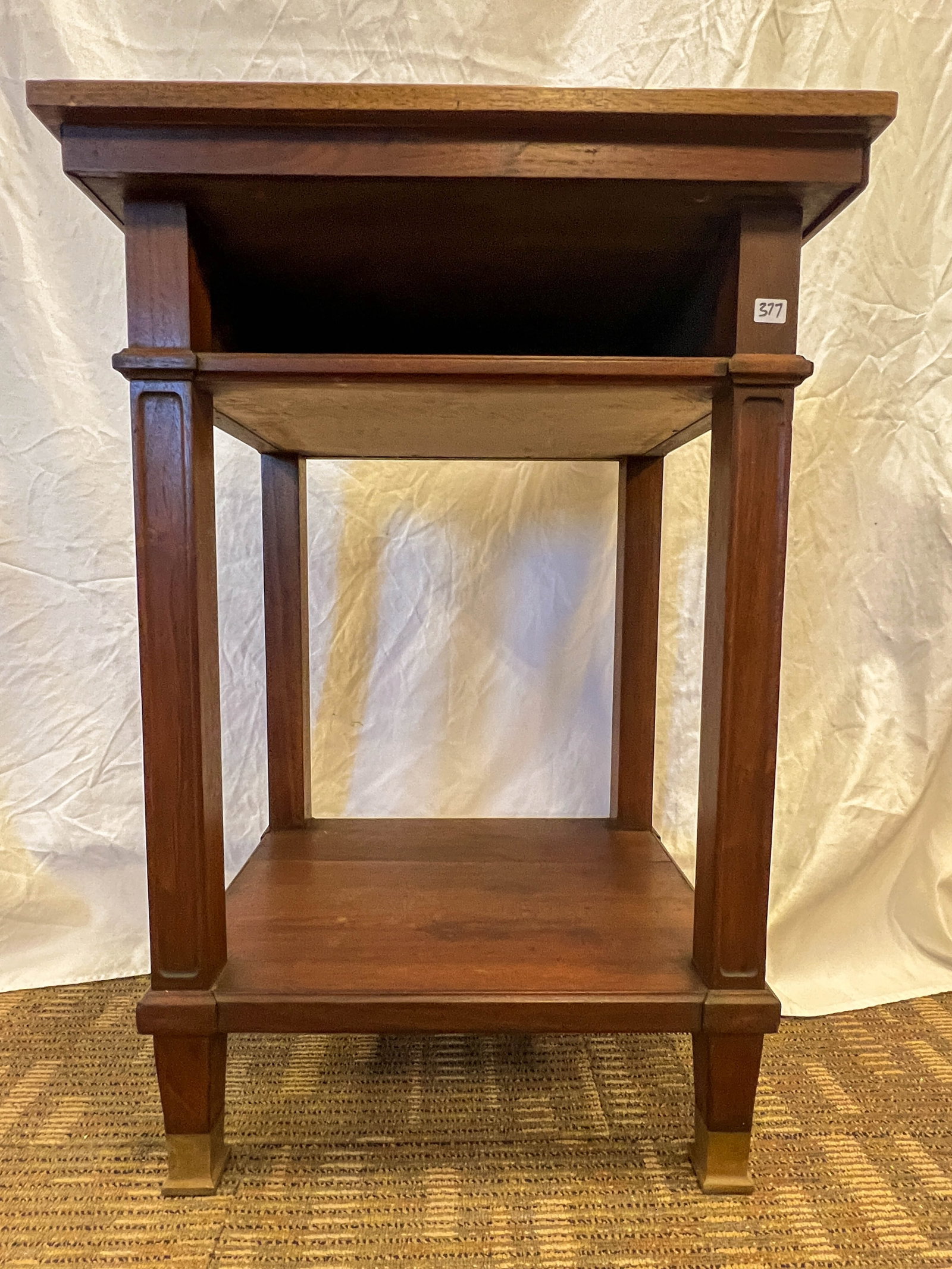 Walnut Office Side Table or End Table with Storage Compartment with Brass Feet: Walnut office side table with storage compartment and brass feet. 32" long by 17.5" deep
