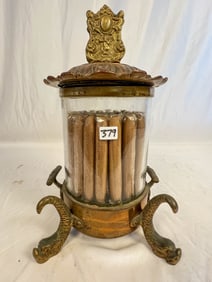 Rare Countertop Store Humidor with Match Holder Finial with Dolphin Legs Base