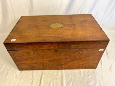 Large Mahogany Humidor with Brass Plaque and Handles
