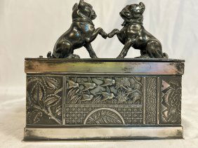 High Quality Victorian Humidor with Bulldogs Shaking Hands, Made by Pairpoint