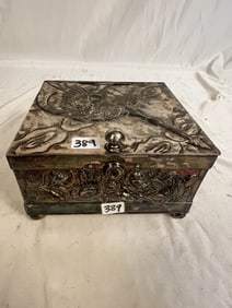 Derby and Co. Silverplate Single Lid Humidor, Chinese or Japanese Winged Diety