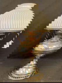Nickel Plated Rayo Oil Lamp with Glass Shade