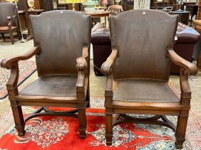 4 Turn of the Century Office Chairs and an Armed Swivel Desk Chair