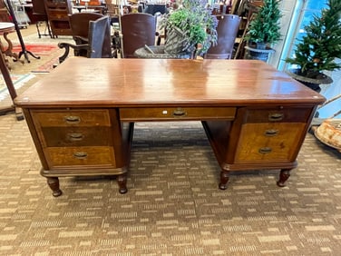 1920s Mahogany Desk with Carvings along with 4 Drawer Filing Cabinet
