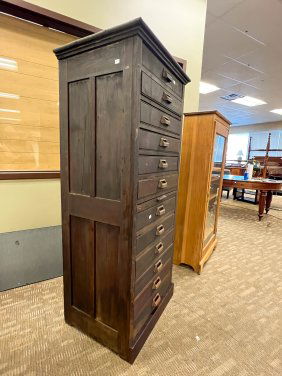 12-Drawer Oak Flat File Cabinet