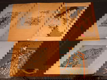 5 Oriental Block Prints by Hokusai and Others