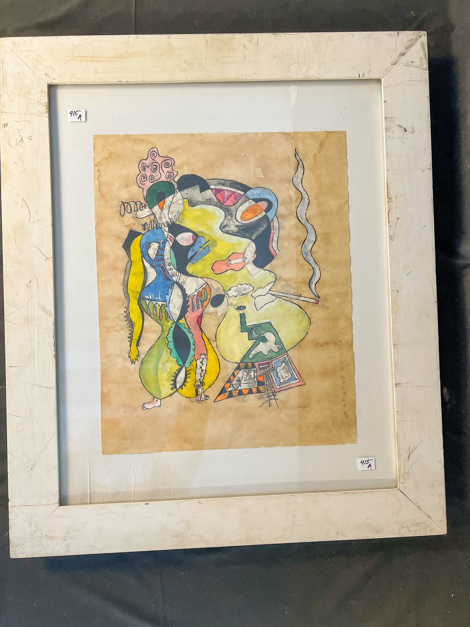 Abstract Watercolor of Man's Face Smoking a Cigarette (1 of 4)