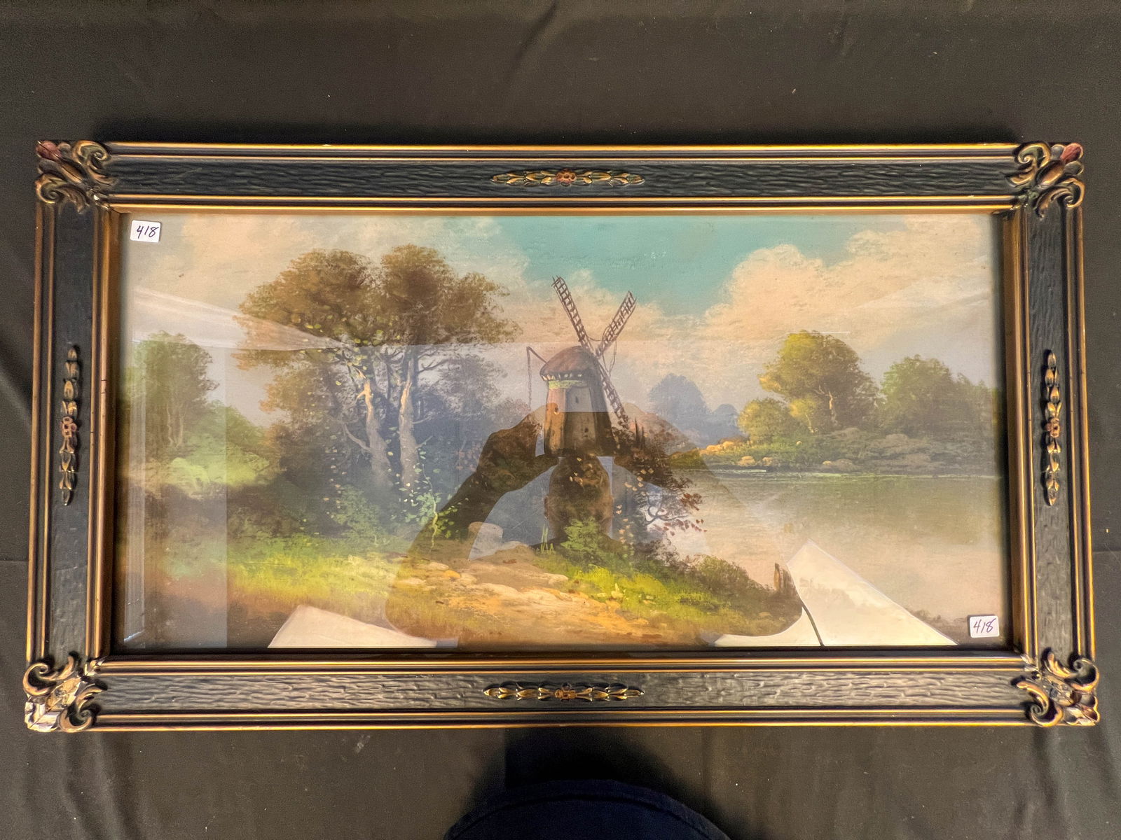 Turn of the Century Pastel of a Windmill Water Scene (1 of 3)