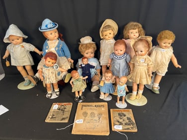 13 Effanbee Dolls and Comp Dolls of Different Sizes Some with Pins, Well Dressed