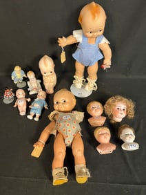 12 Doll Items to include 4 Doll Heads: Two Tin Heads, AM 1894 Bisque Head