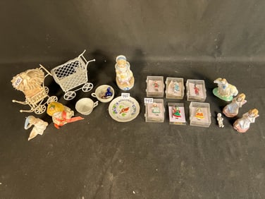 Doll Pins, Bisque Figurines and Miniature Doll Buggies