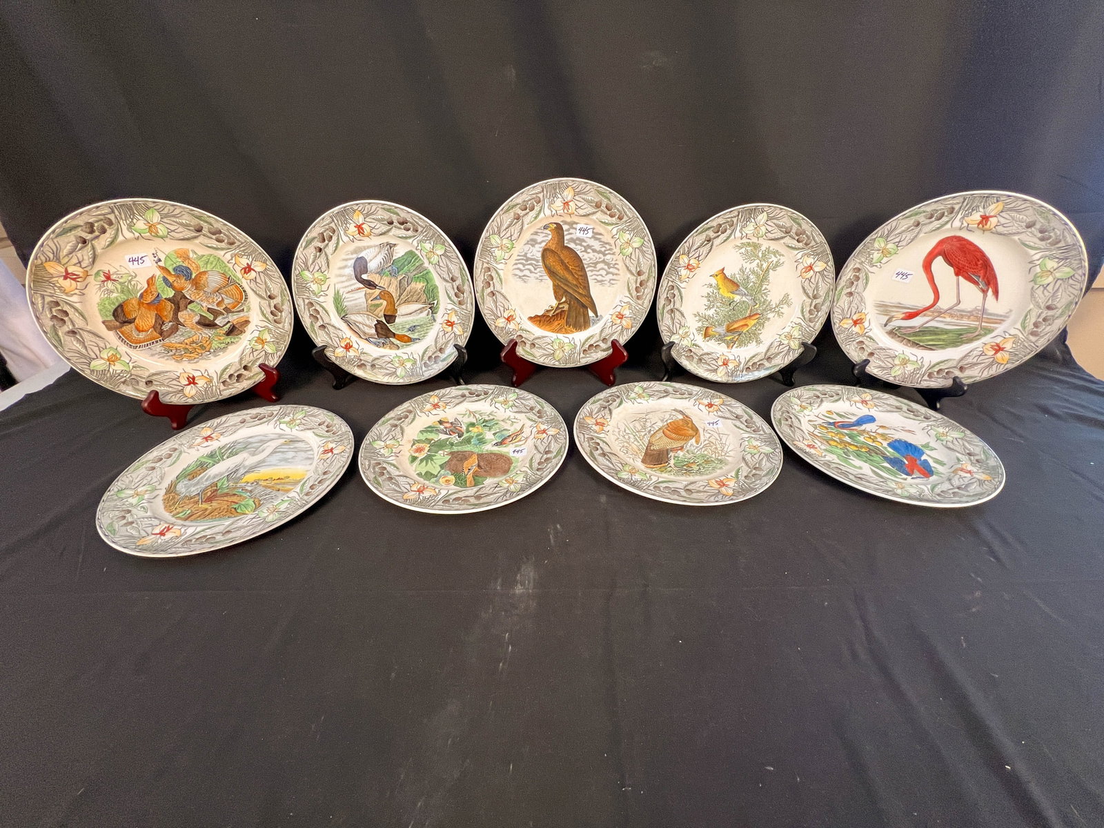 9 "Birds of America" China plates by John James Audubon by Adams in England: "Birds of America" China plates by John James Audubon by Adams in England. Total of nine plates to include eagles, turkeys, pheasants, oriole, flamingo and more