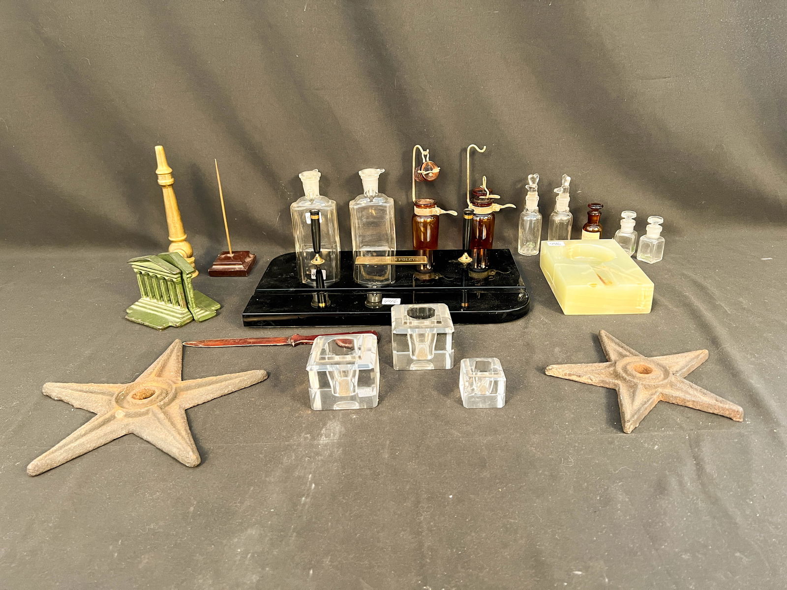 Antique Mixed Lot to include Iron Stars, Miniature Apothecary Bottles, Desk Pen (1 of 5)