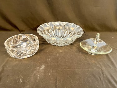 Two Crystal Bowls, Signed St. Louis Crystal Bowl, Crystal Nappy