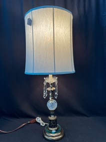 Bronze and Crystal Table Lamp with Prisms Depicting Greek Warriors