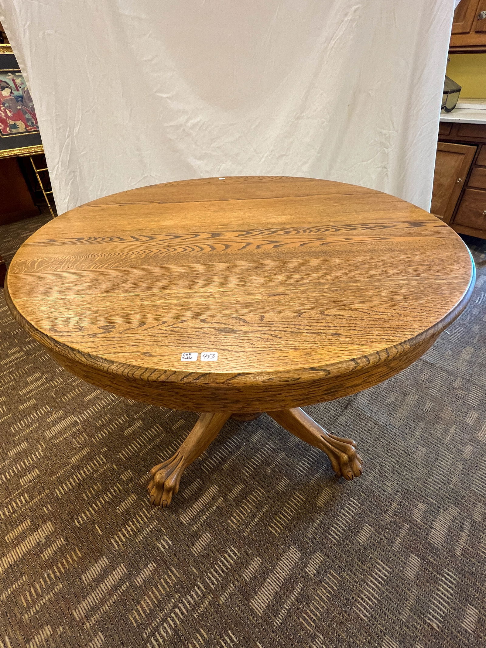 1900s Round Oak Table with Claw Feet (1 of 4)