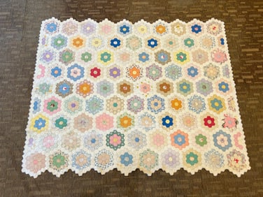 1900s Antique Penny Pop Brightly Colored Handmade Patchwork Quilt