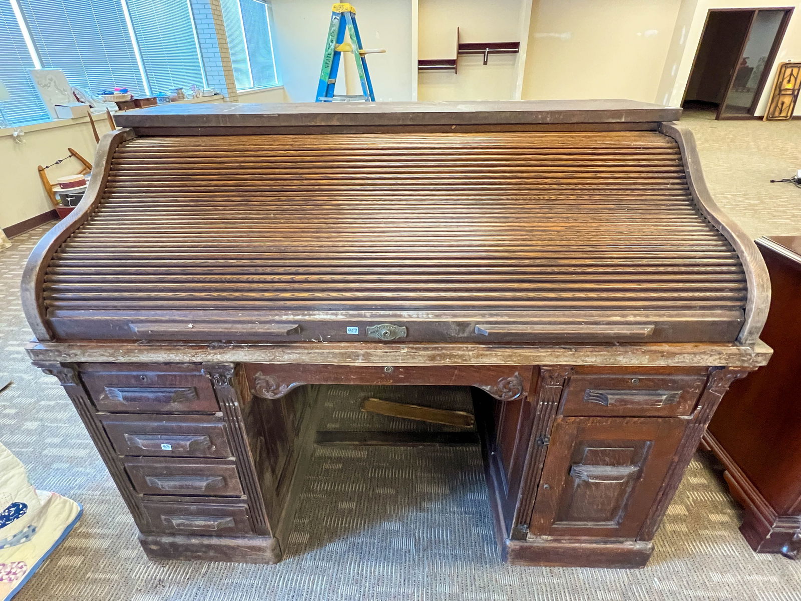 Antique S-Curved Oak Roll Top Desk with Rotary Side (1 of 5)