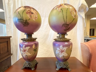 Matching Pair of Gone with the Wind Banquet Oil Lamps