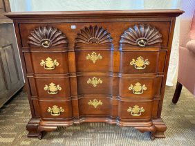 Mahogany Signed Link Taylor Shell Carved 4-Drawer Chippendale Chest with Serpent