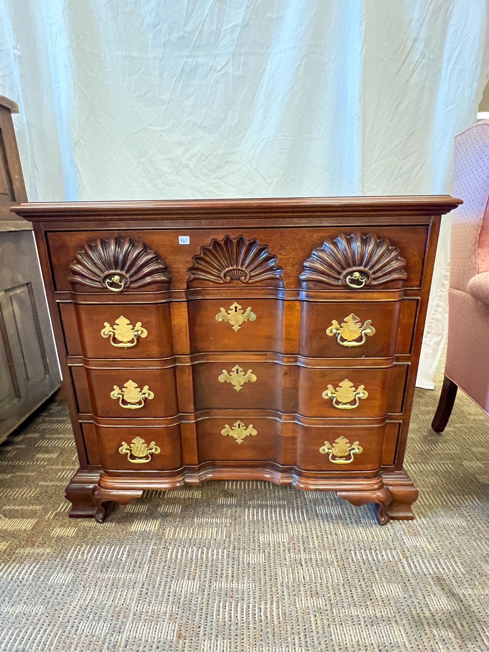 Mahogany Signed Link Taylor Shell Carved 4-Drawer Chippendale Chest with Serpent (1 of 4)