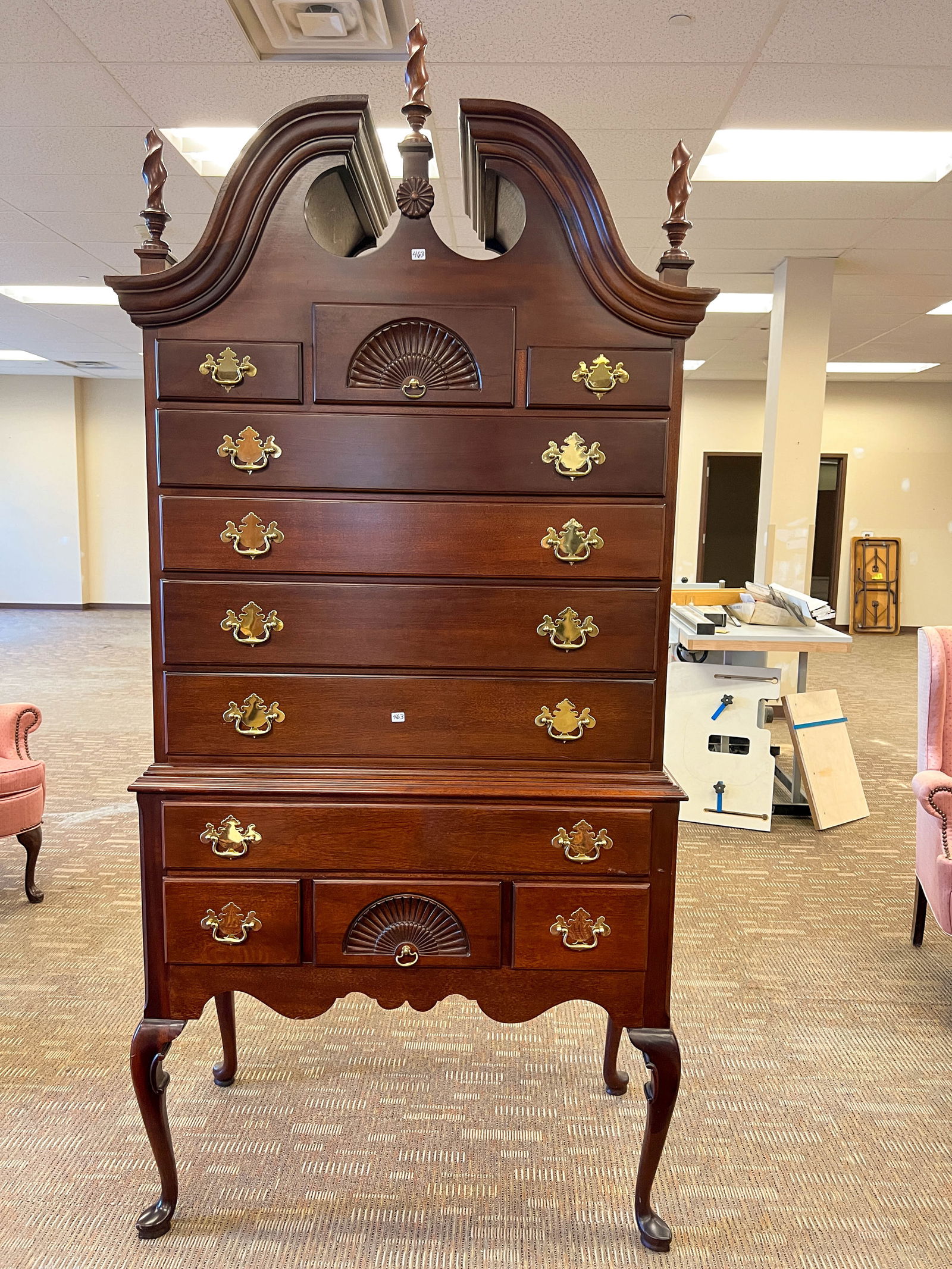 Link Taylor Queen Anne Mahogany Chest on Chest Shell Carved, Arched Pediment (1 of 4)