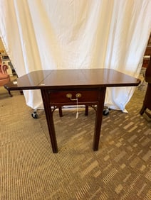 Signed 'Hickory' Mahogany Drop Leaf Single Drawer End Table