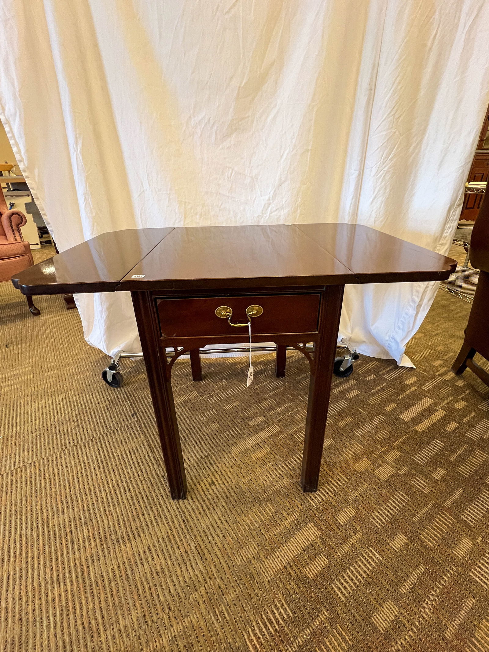 Signed 'Hickory' Mahogany Drop Leaf Single Drawer End Table (1 of 4)