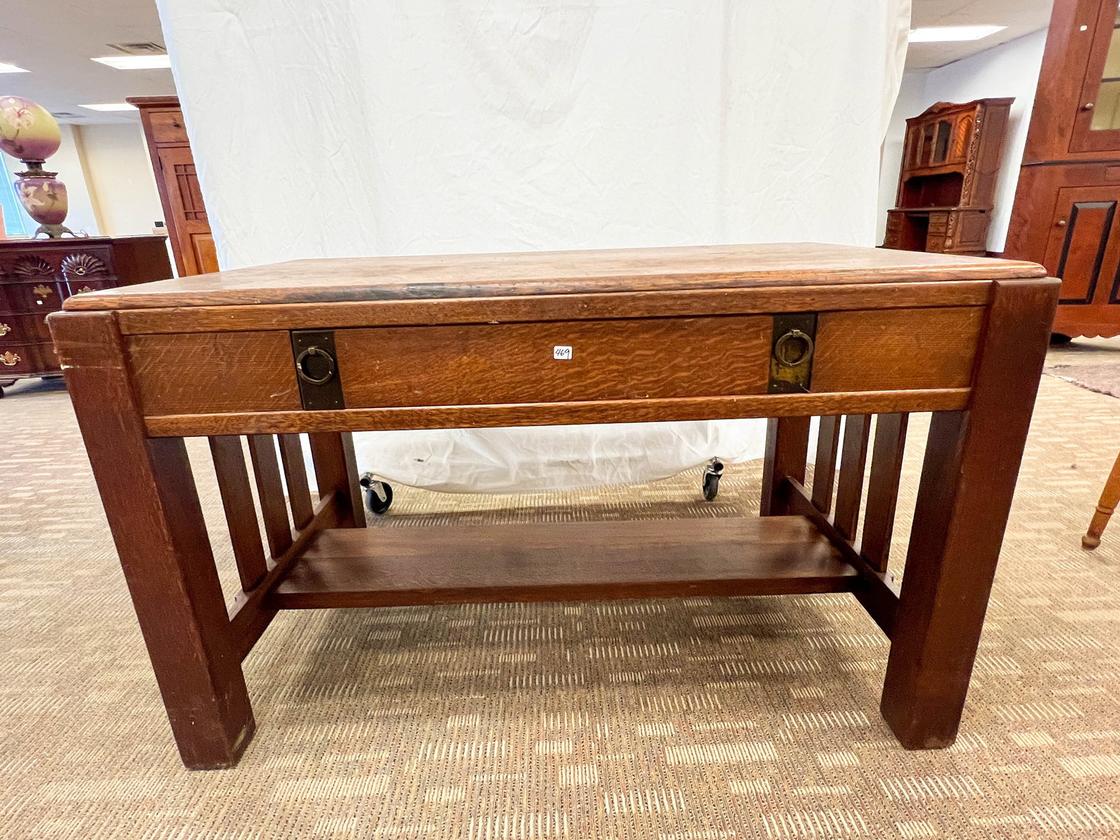 Antique Arts and Crafts Mission Single Drawer Library Table (1 of 6)