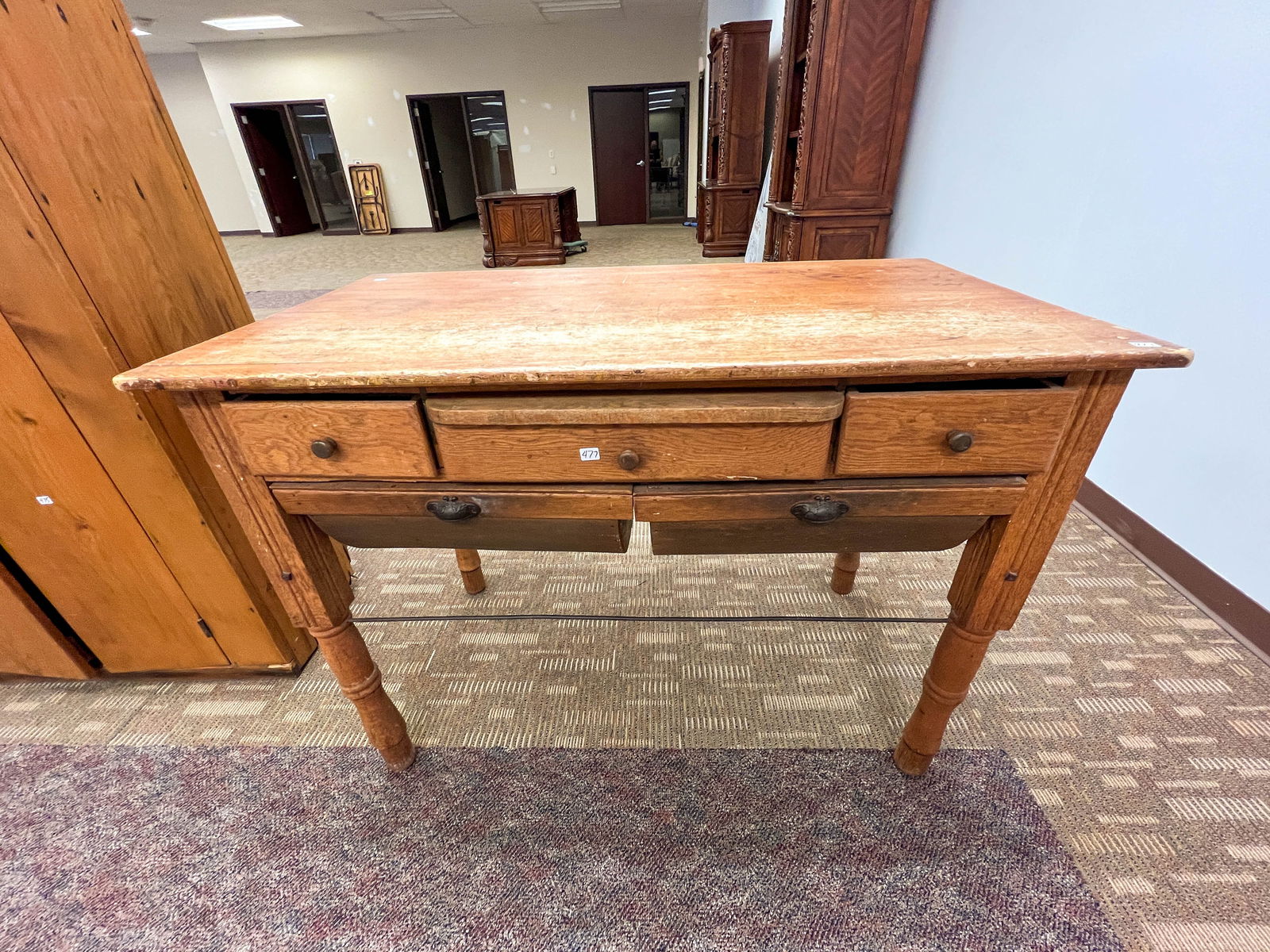 Antique Pine Flour Bin Work Table with Drawers (1 of 6)