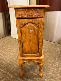Contemporary Oak Lift Top Standing Jewelry Case