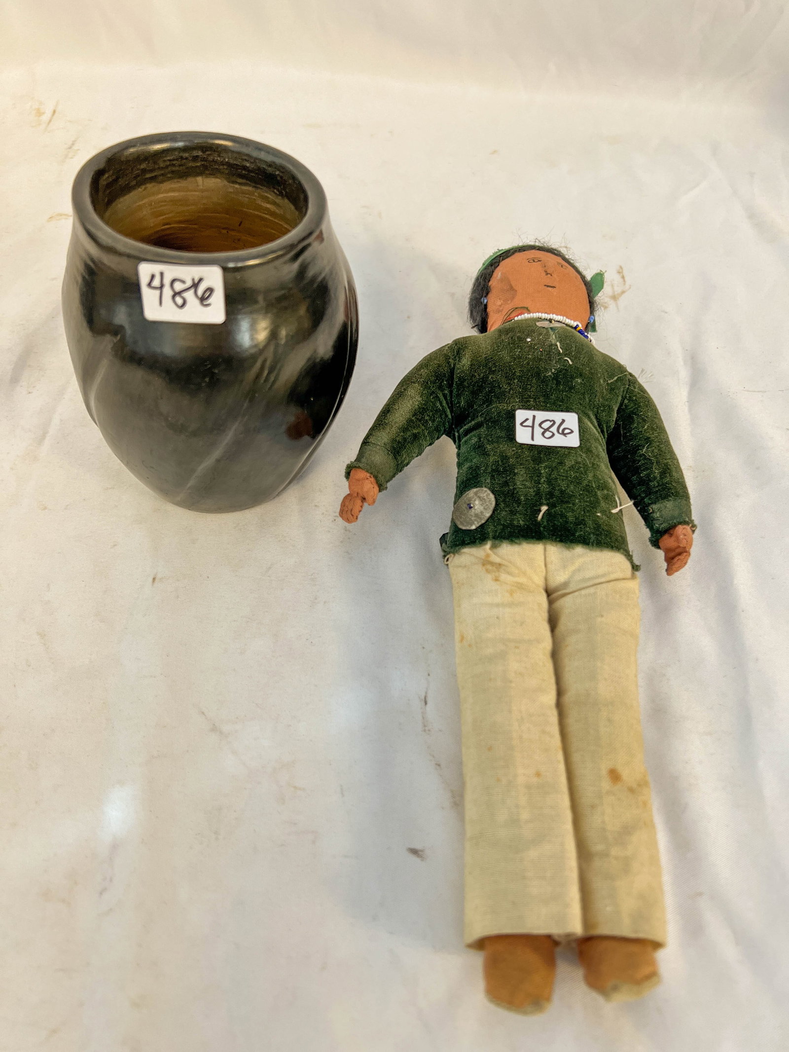 Black on Black SW Indian Pot Along with a SW Indian Doll (1 of 4)
