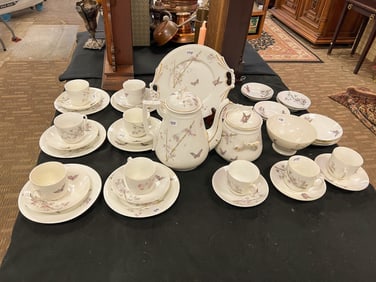 Haviland China Tea Service in a Butterfly Pattern to include Teapot, Covered Sugar