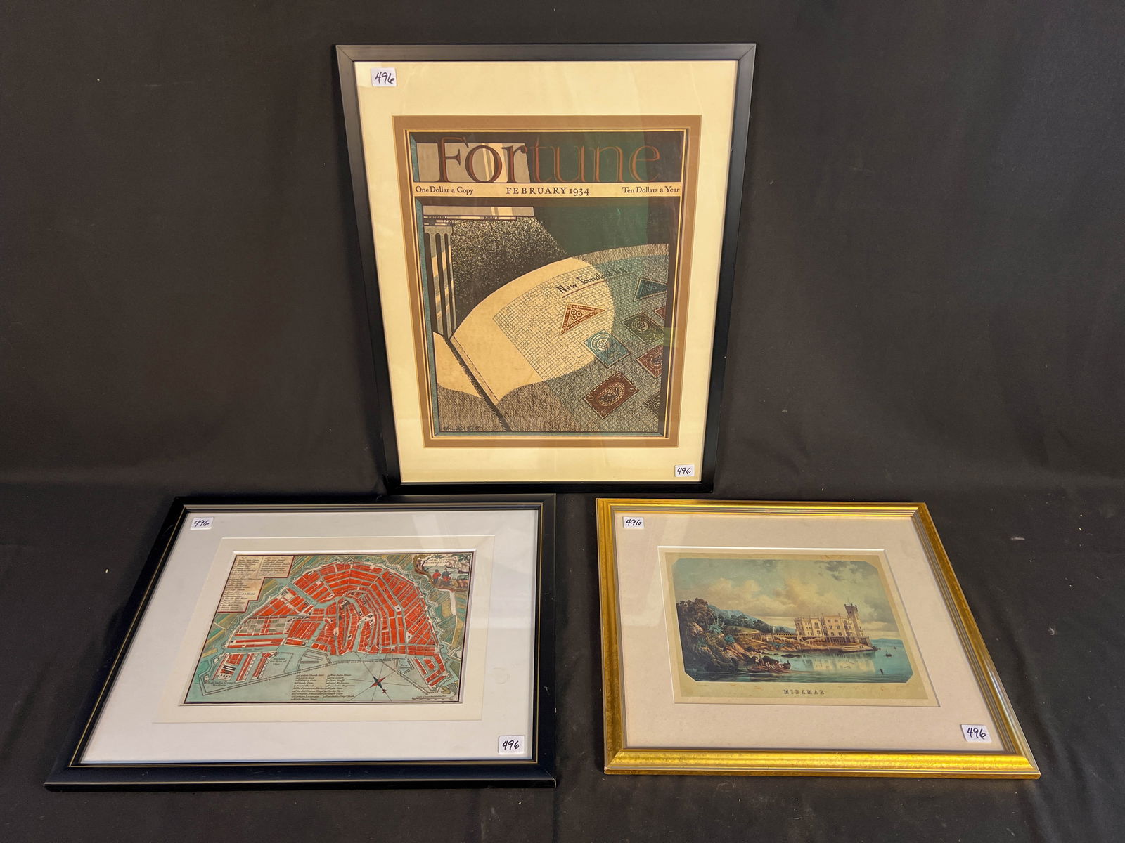 Framed 1934 Fortune Magazine Cover, Hand Colored “Miramar”Engraving, Amsterdam (1 of 7)