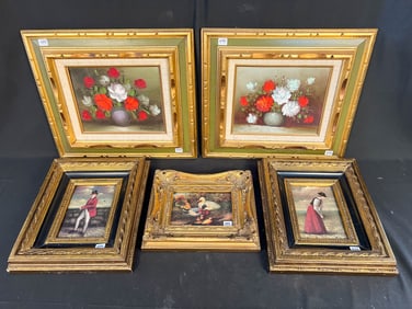 5 Decorated Hand Painted Oil on Canvas Pictures