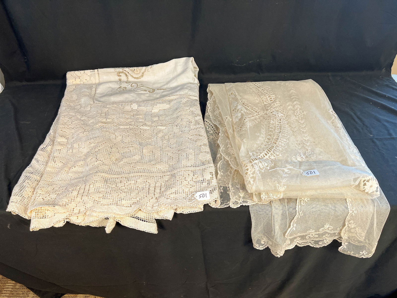 Antique Hand Crocheted Fancy Top Tablecloth, Elaborately Embroidered Coverlet (1 of 5)